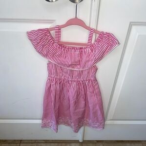 Toddlers Fushia Pink & White Striped Dress